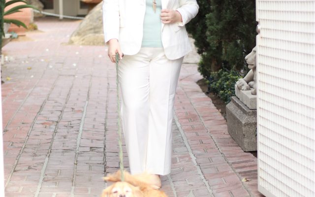 talbots woman cream suit