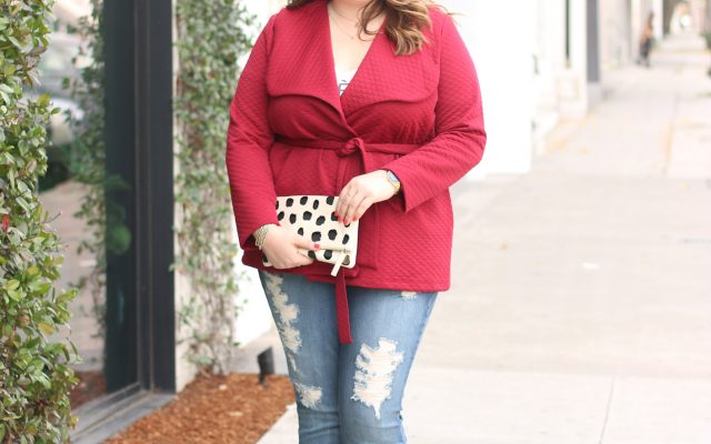 lovely in la gwynnie bee valentines day red coat kiyonna jacket los angeles plus size blogger clare vivier clutch