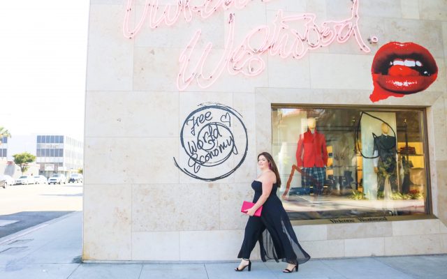 maree pour toi strapless jumpsuit with chiffon overlay