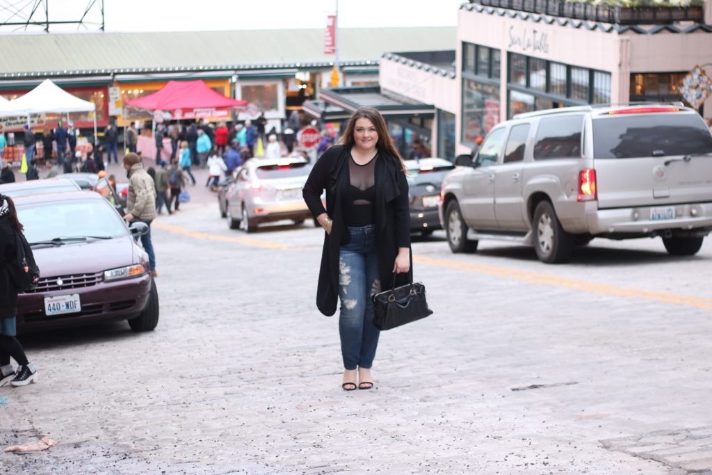 lovely in la boohoo plus size bodysuit waterfall trench coat black pike place market downtown seattle