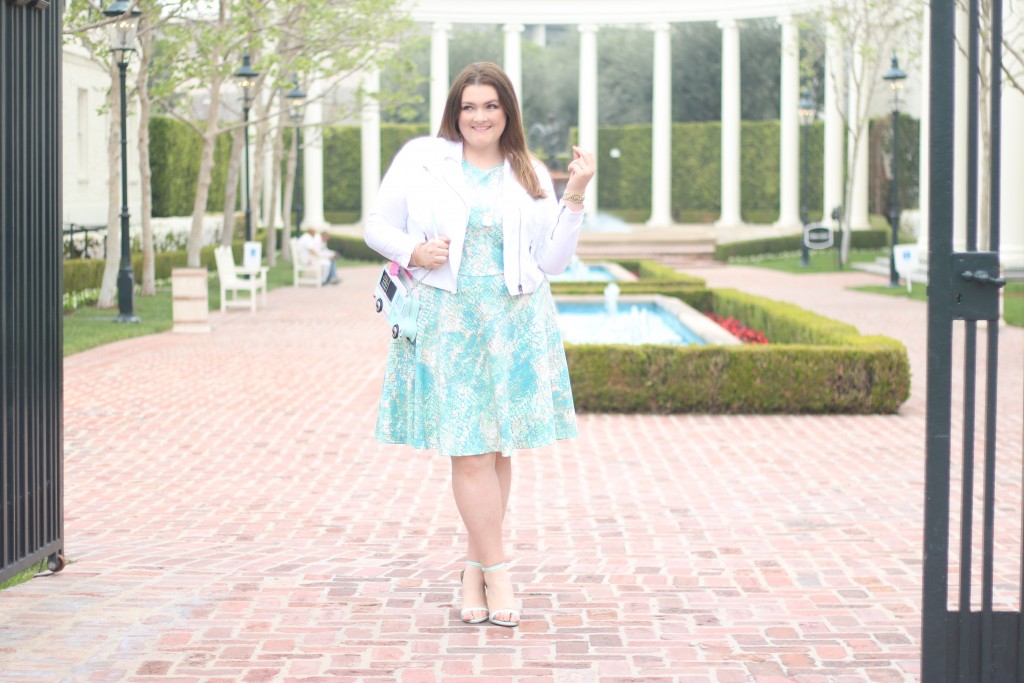 Lovely in LA Kate Spade Flavor of the Month spring time scuba dress fashion to figure turquoise top plus size blogger