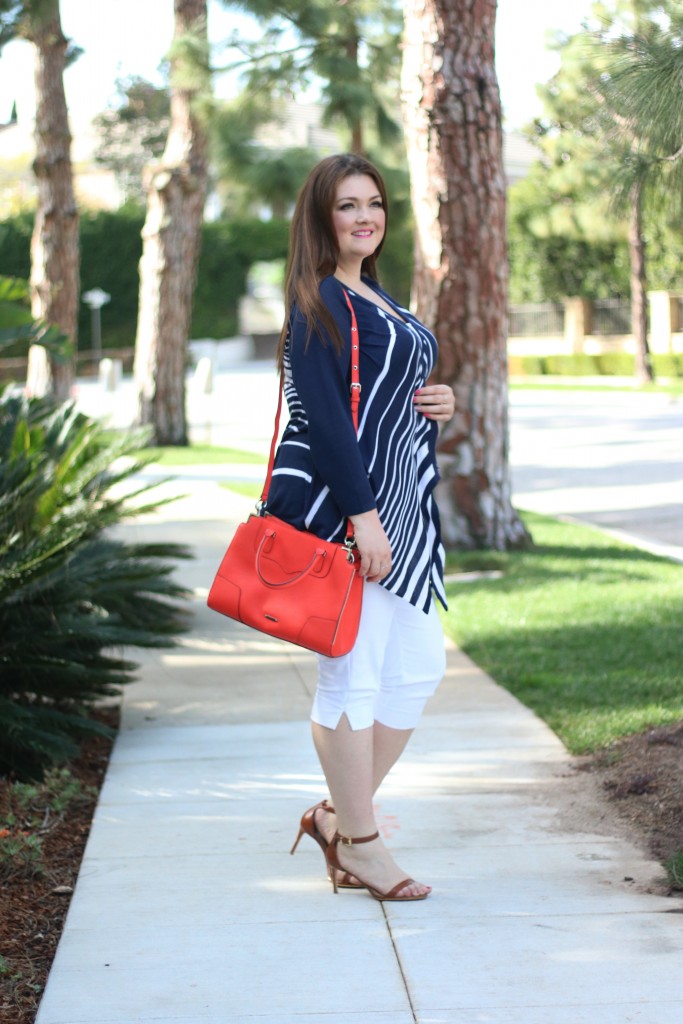 lovely in la catherines layering for spring plus size blogger waterfall cardigan navy nautical