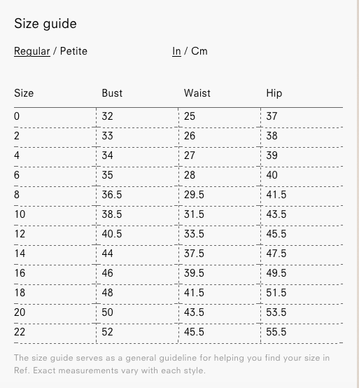 Ingrid And Size Chart