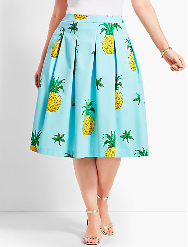 Talbots Pineapple Print Pleated Skirt