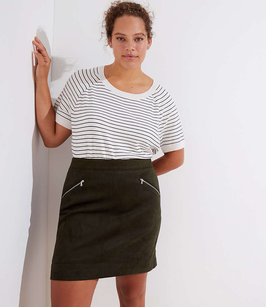 loft plus faux suede zip skirt