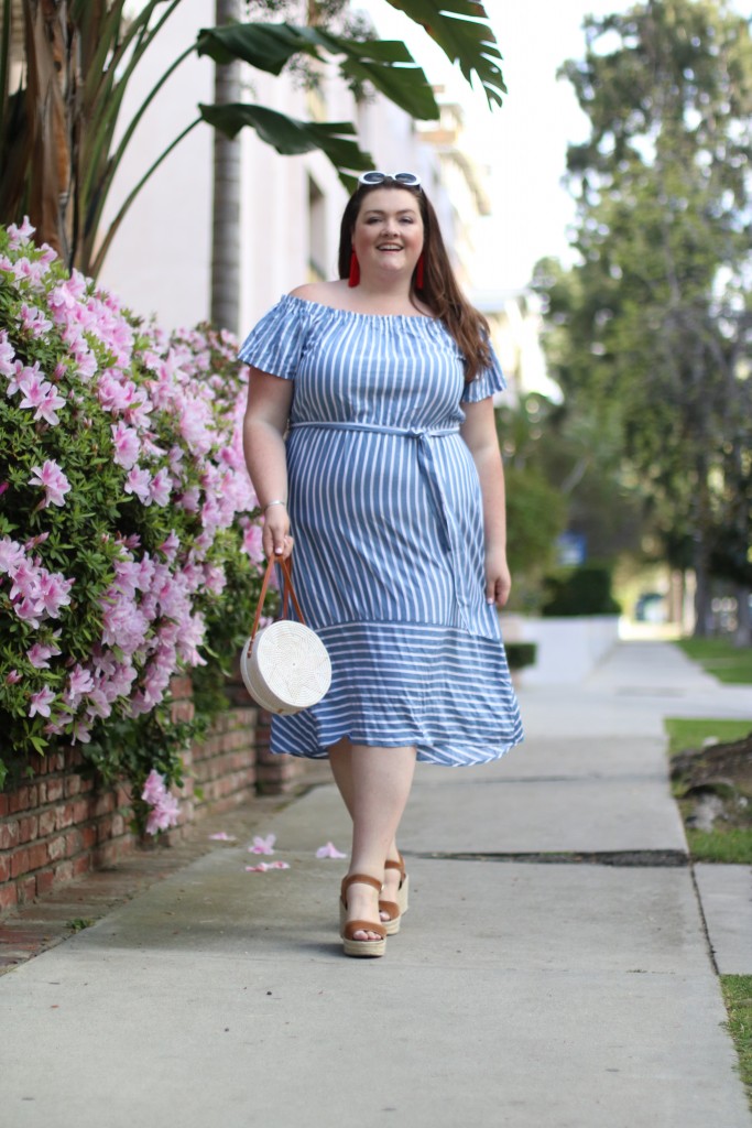 loft-off-the-shoulder-striped-dress-plus